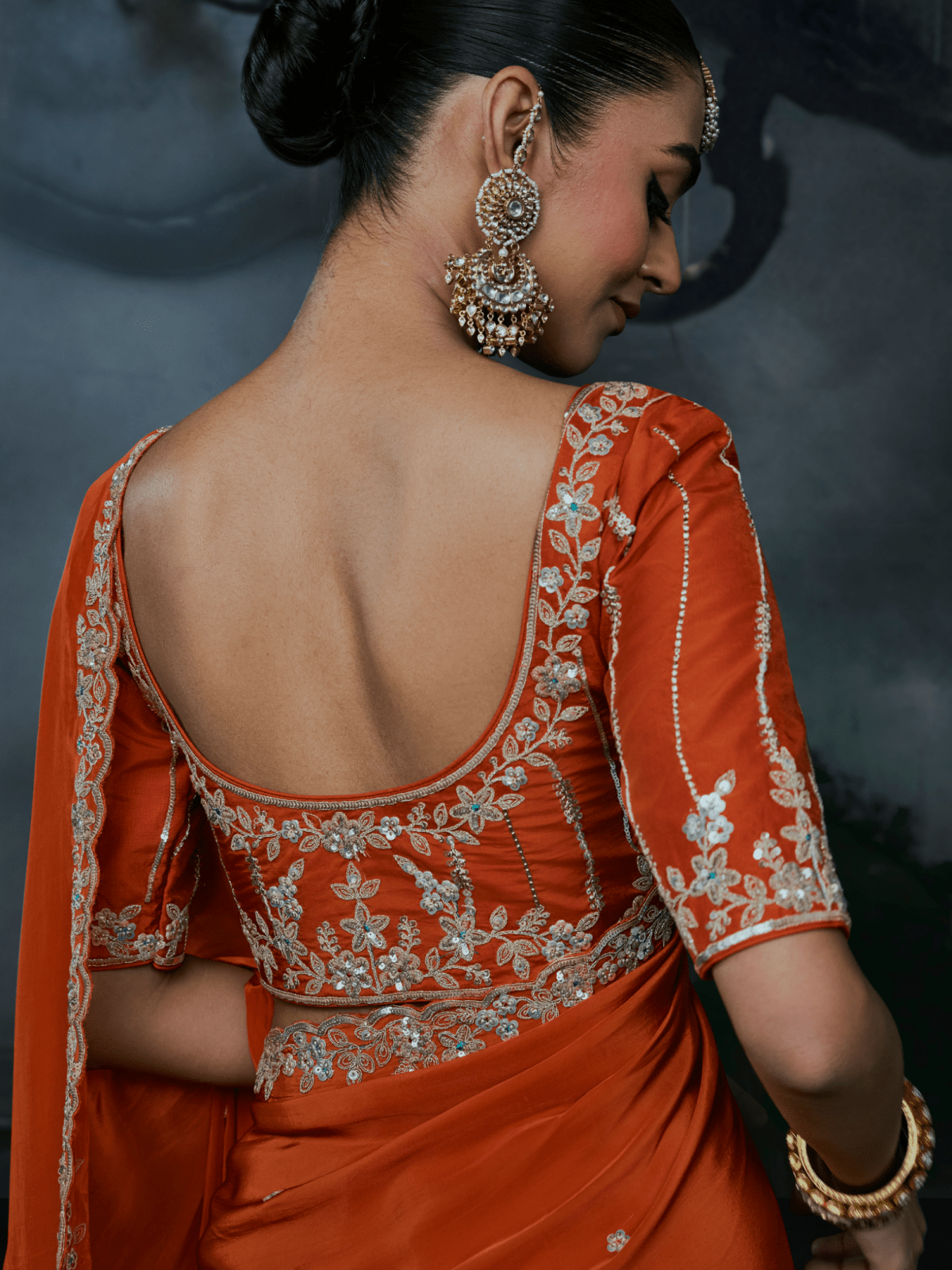 Siena Orange Soft Tissue Silk floral border Designer Saree