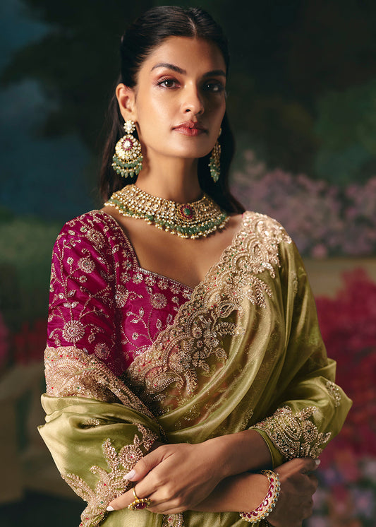 Pista Green Soft Tissue Silk Heavy Designer Saree