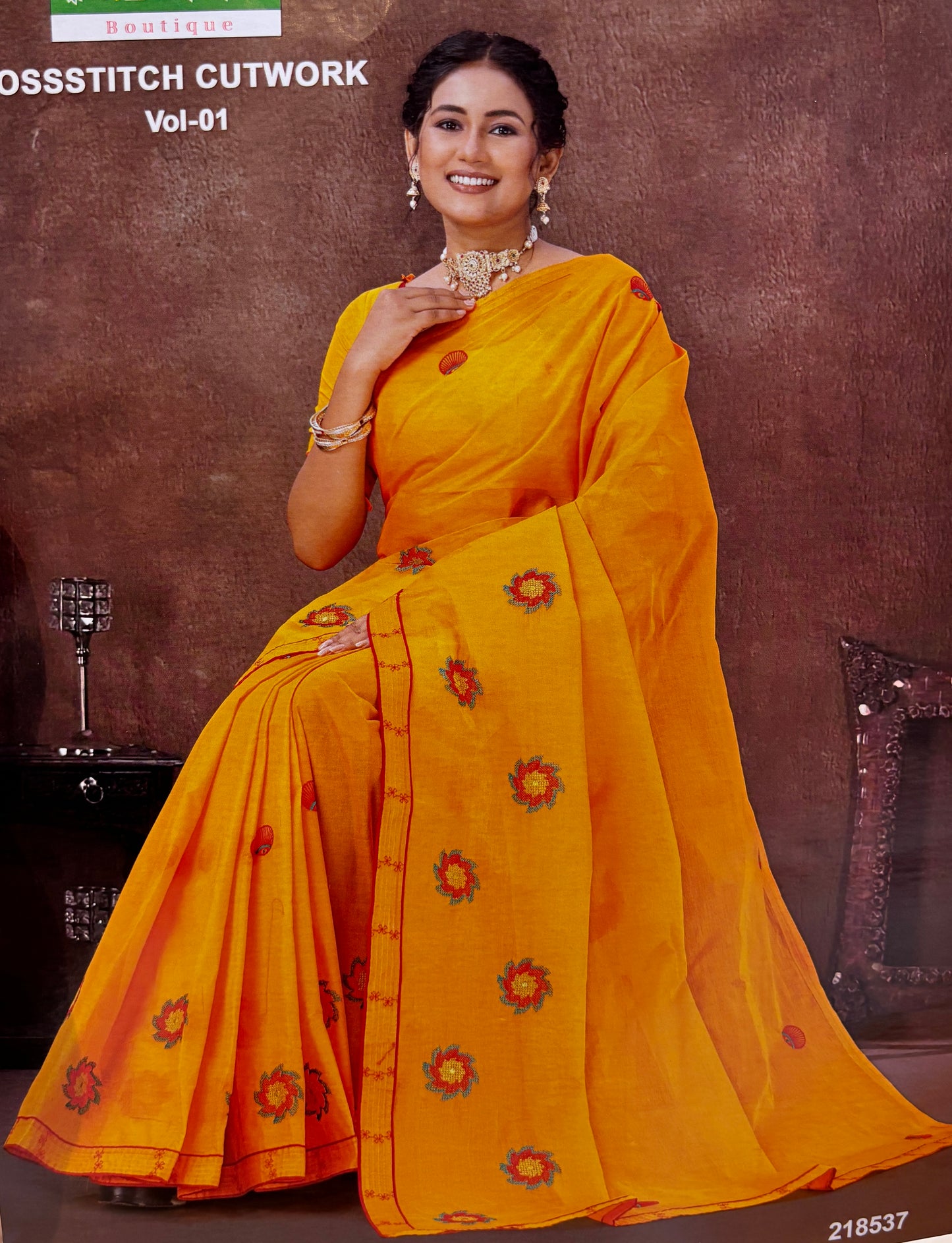 Pure Cotton Cross Stitch Embroidery Saree