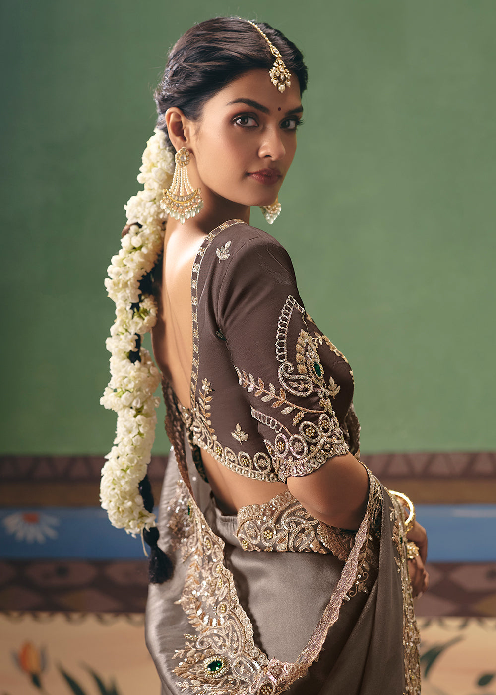 Dusty Grey Soft Tissue Silk Designer Saree
