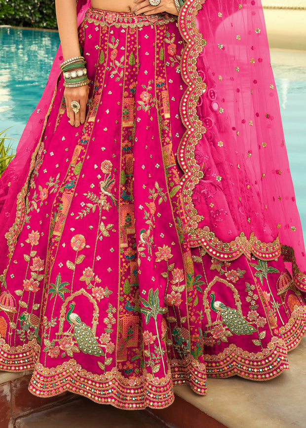 Queen Pink Silk Embroidered Designer Lehenga with Readymade Blouse