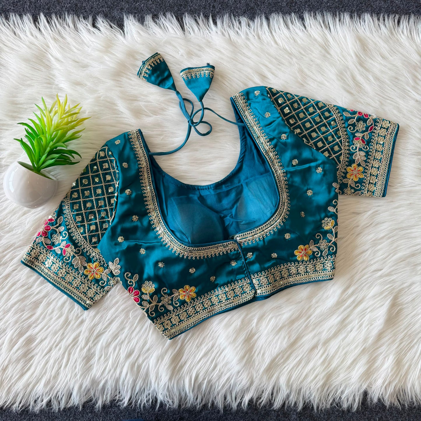 Designer Sequin Work Stitched Silk Padded Blouse