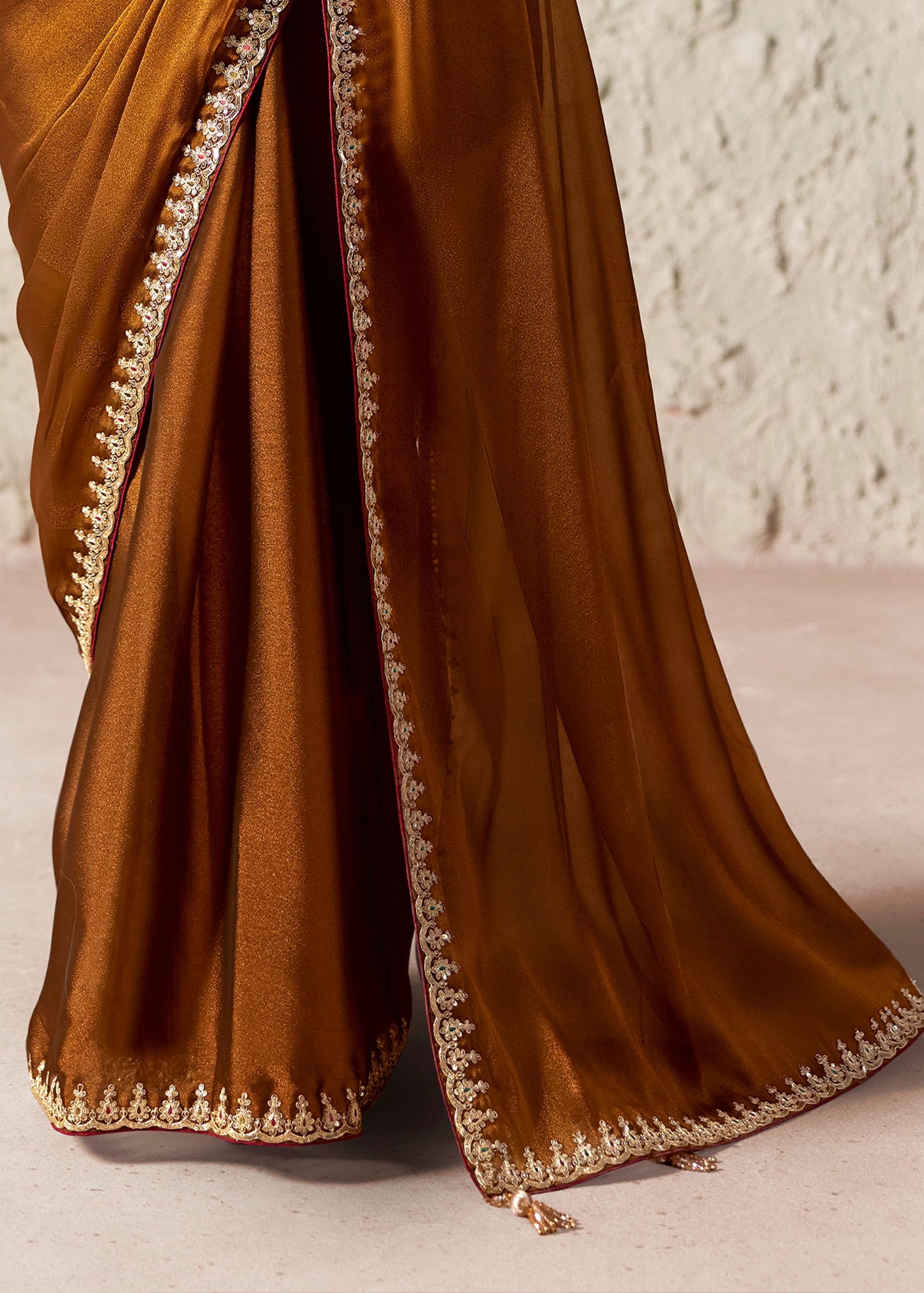 Copper Brown Soft Tissue Silk Designer Saree