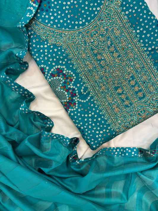 Zari Work with Chunri Print Unstitch Suit Set