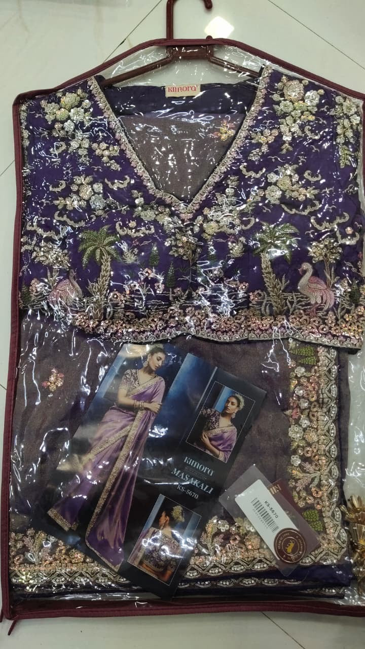 Lavender Tissue Silk Heavy Work Designer Saree with Readymade Blouse