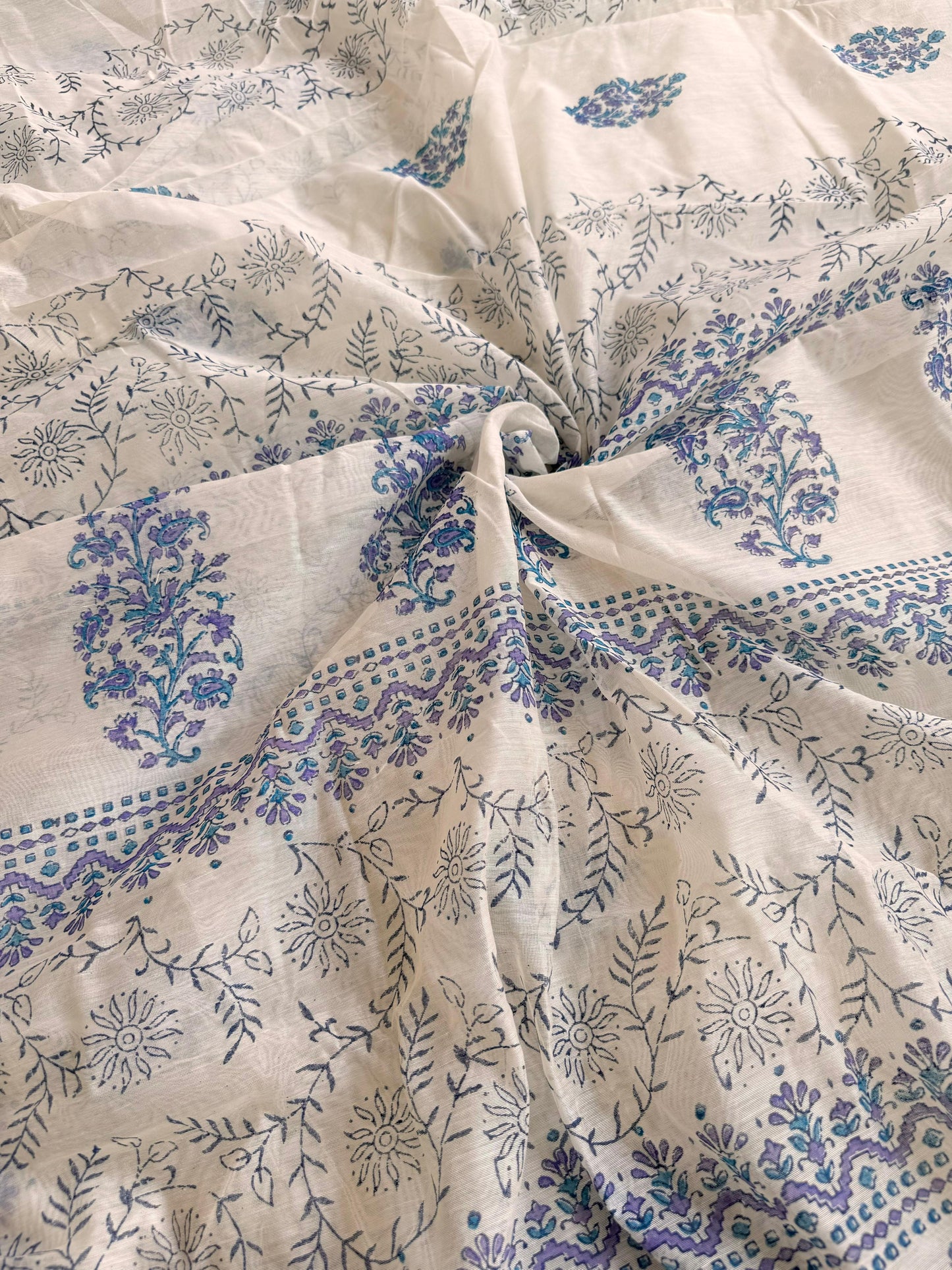Floral Batik Print Chanderi Cotton Saree