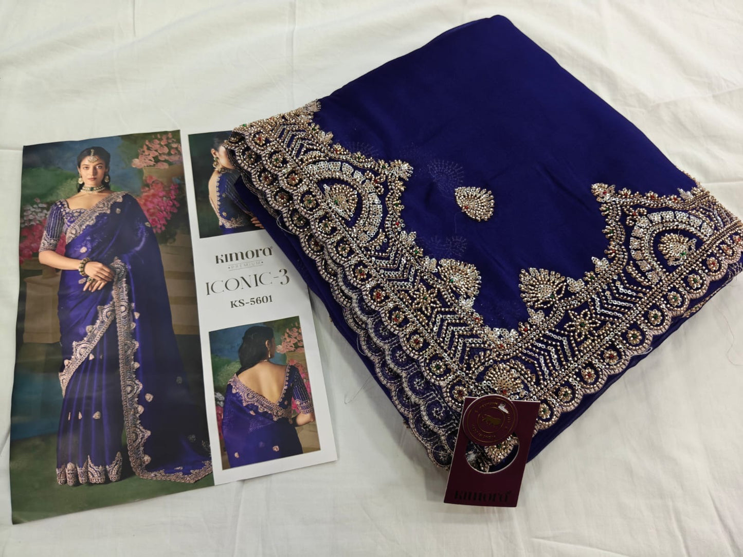Royal Blue Soft Tissue Silk Heavy Blouse Designer Saree