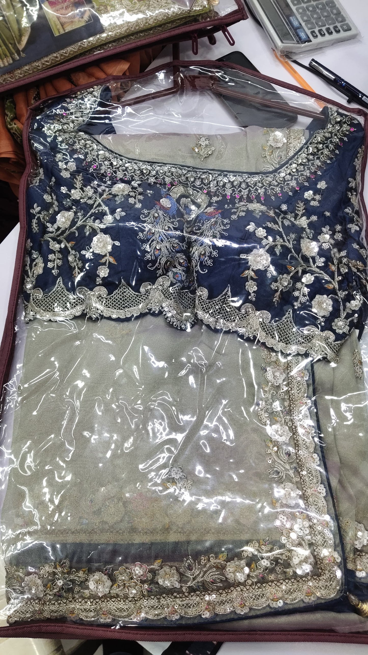 Ash Grey Organza Tissue Silk Designer Saree with Readymade Blouse