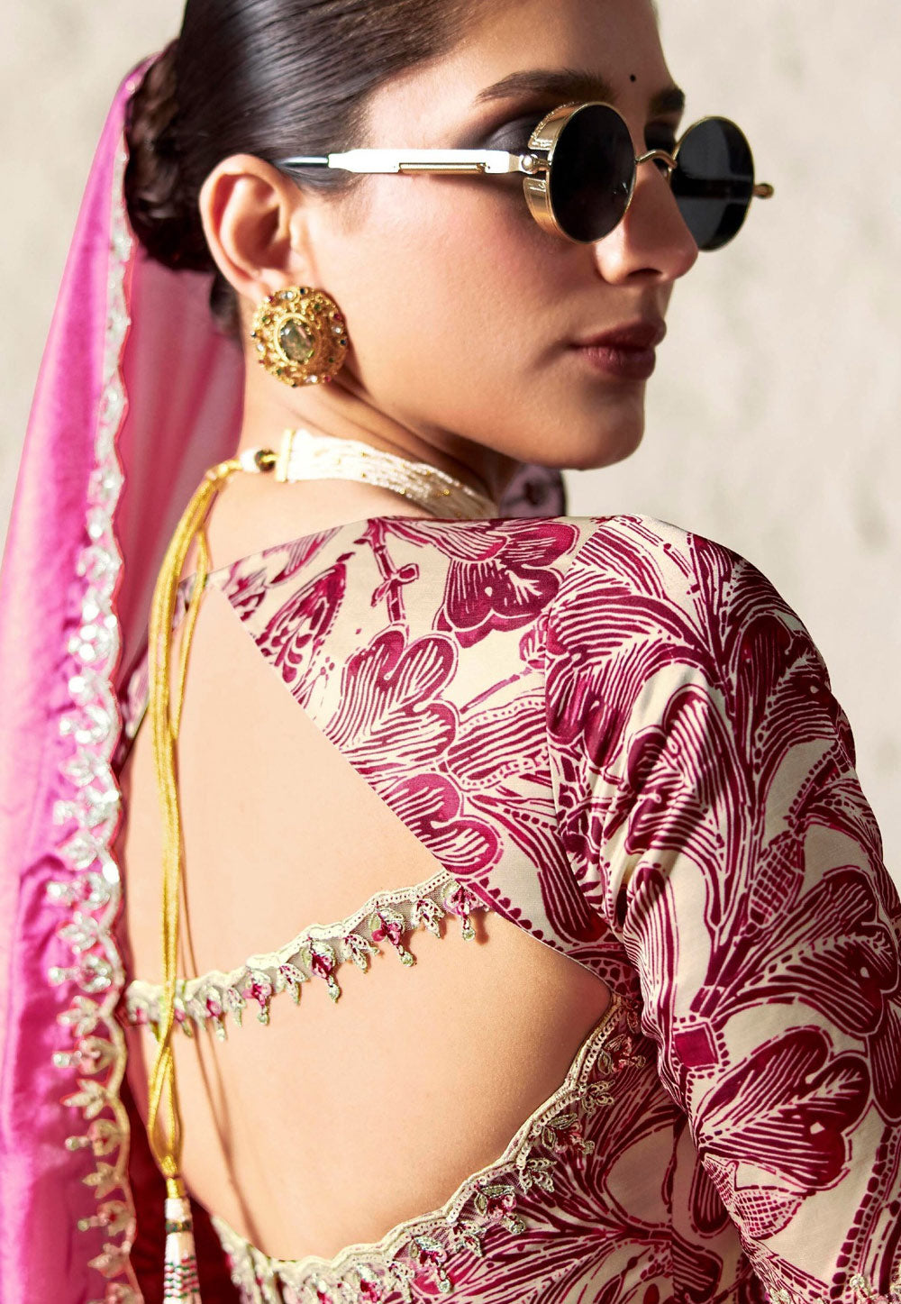 Pink & Cream Hue Soft Tissue Silk Designer Saree