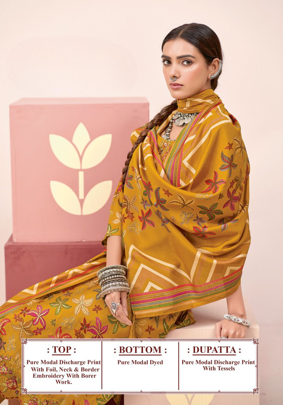 Yellow Pure Modal Printed Suit With Pant & Dupatta