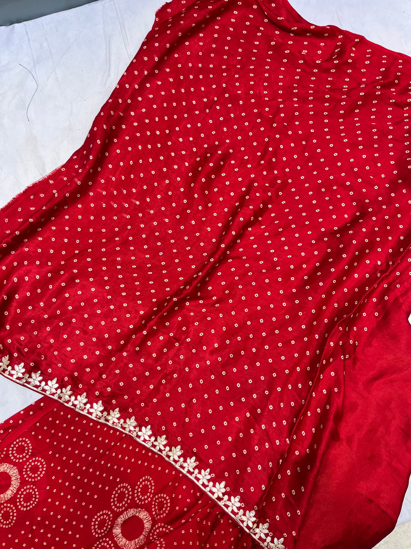 Pure Red Jaipuri Gotta Bandhej Saree