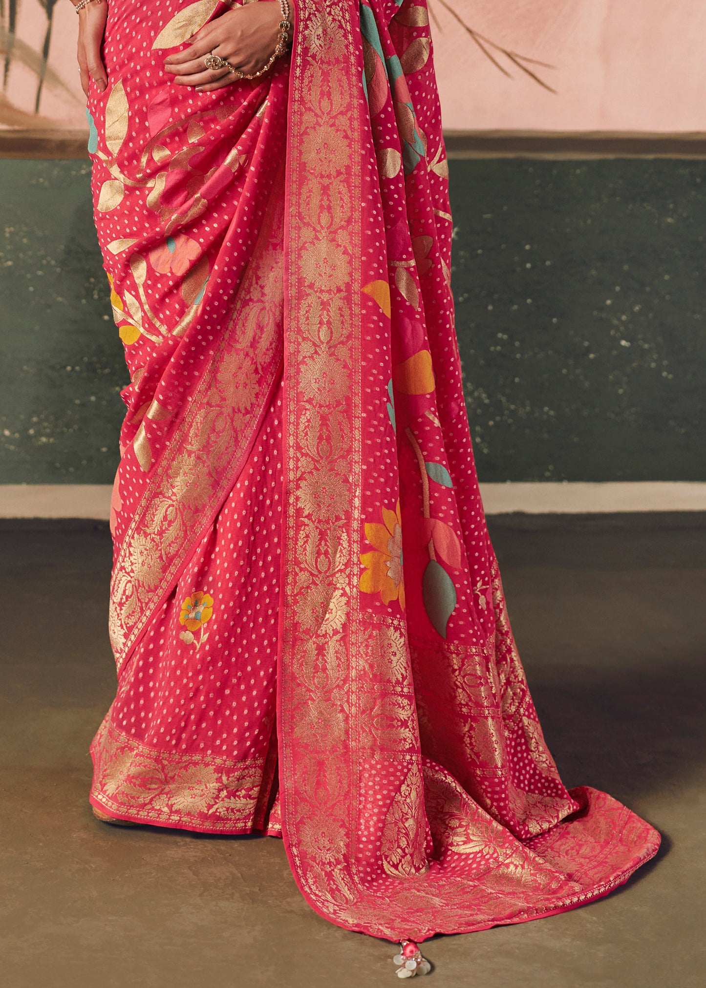 Virasat Pink Pure Khaddi Georgette Saree