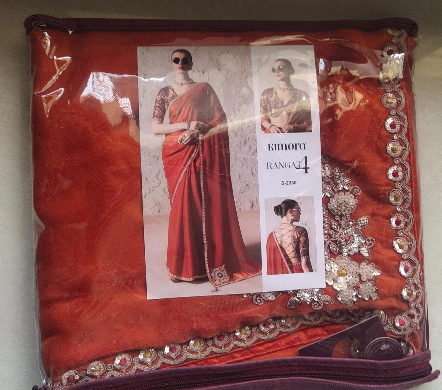 Dusty Orange Organza Tissue Silk Designer Saree