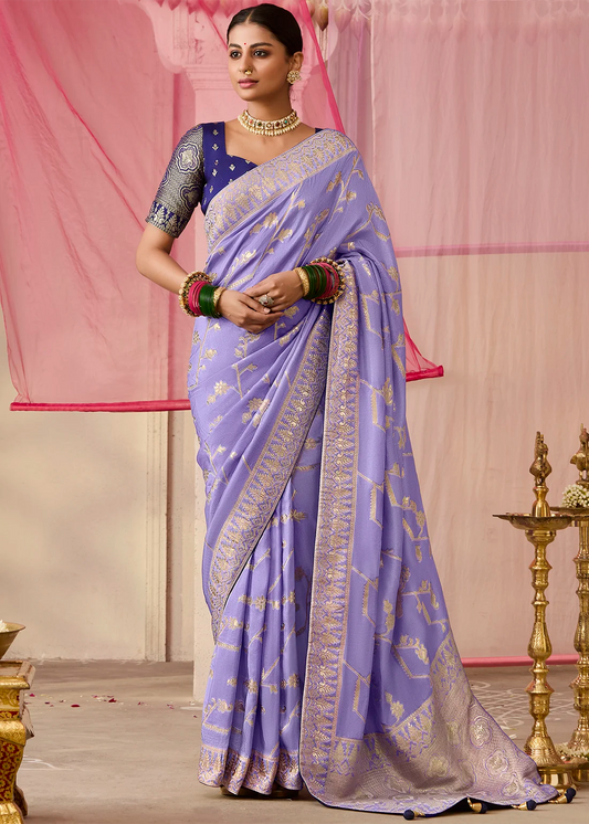 Lavender Pure Dola Silk Weaving Saree
