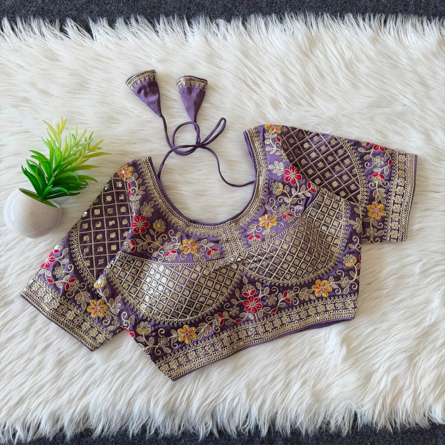 Designer Sequin Work Stitched Silk Padded Blouse