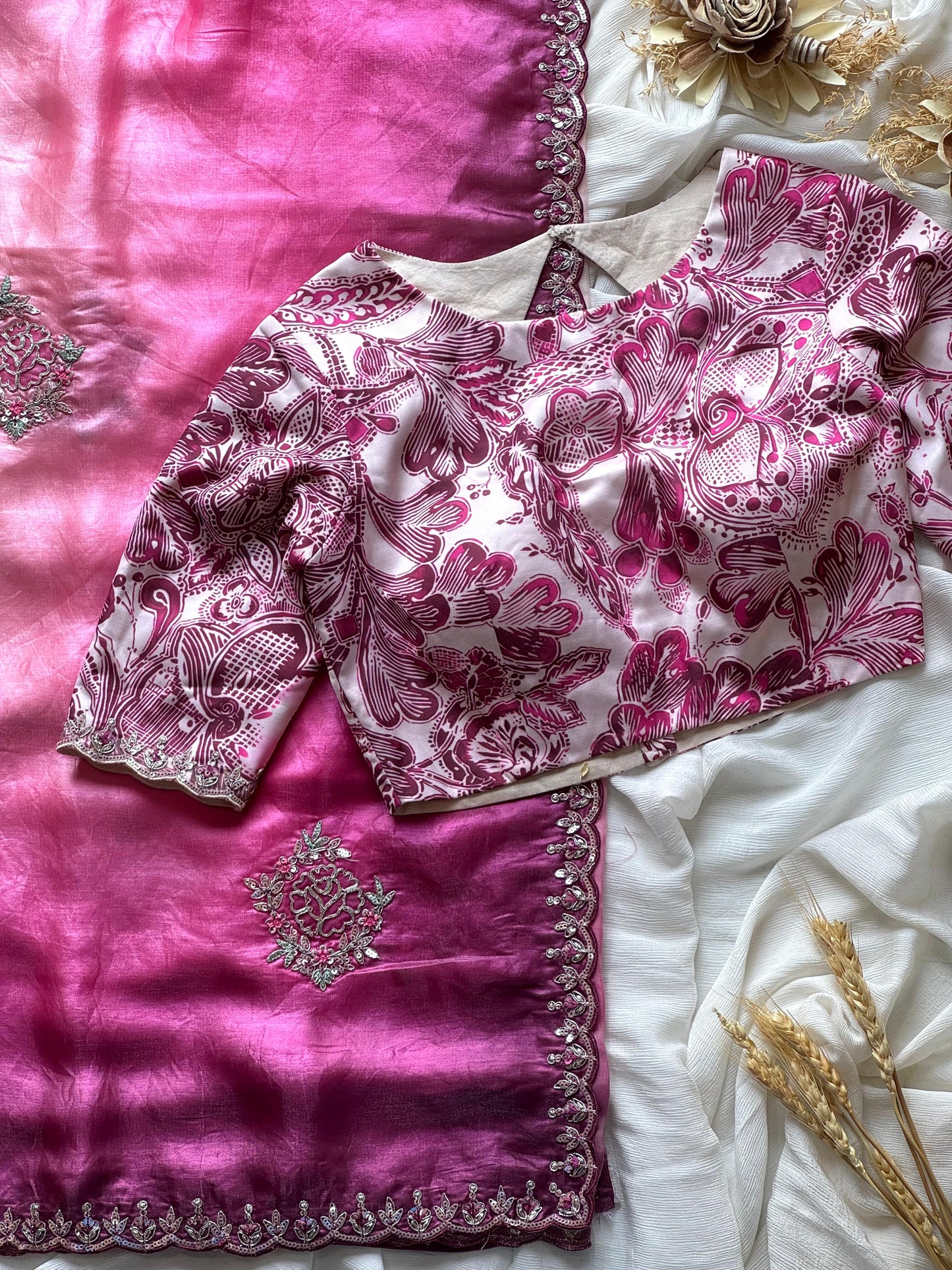 Pink & Cream Hue Soft Tissue Silk Designer Saree
