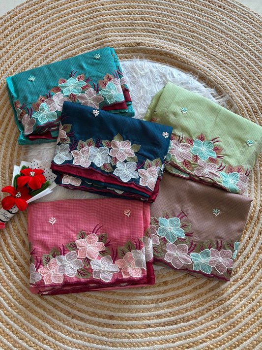 Soft Kota Doriya Saree with Embroidery Floral Work