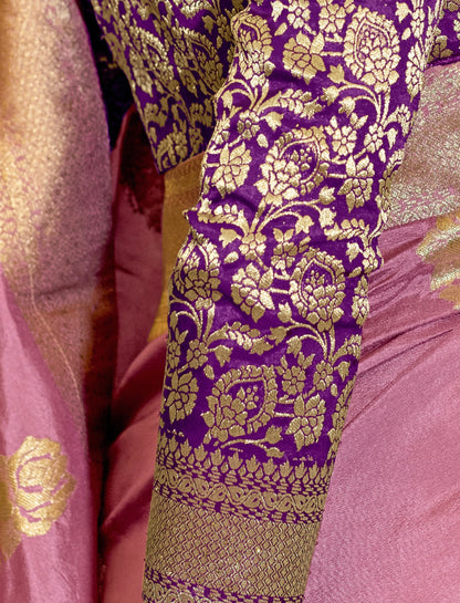 Lavender Crepe Silk Soft Saree With Contrast Blouse