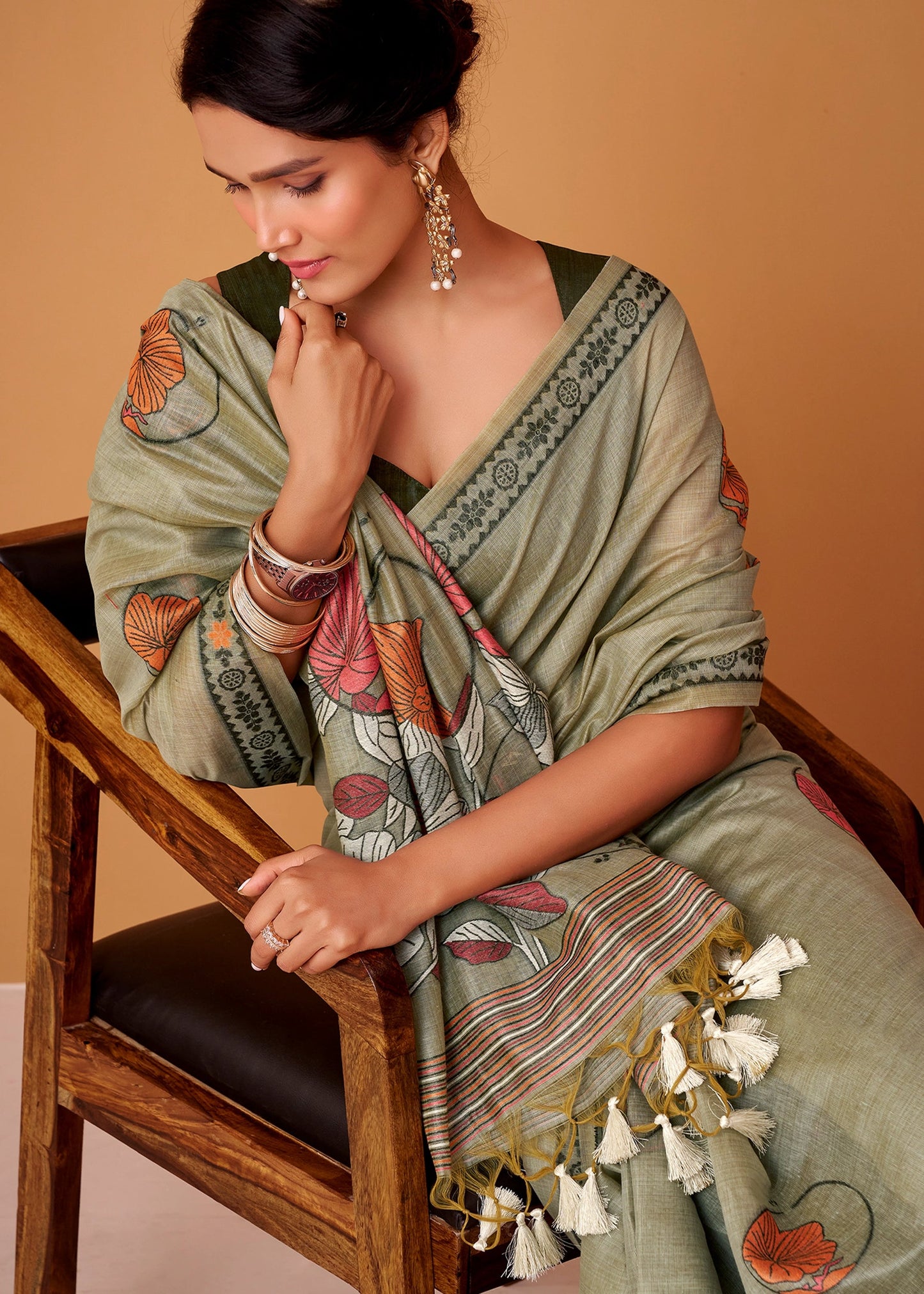 Jamdani Cotton Woven Work Saree with Contrast Blouse