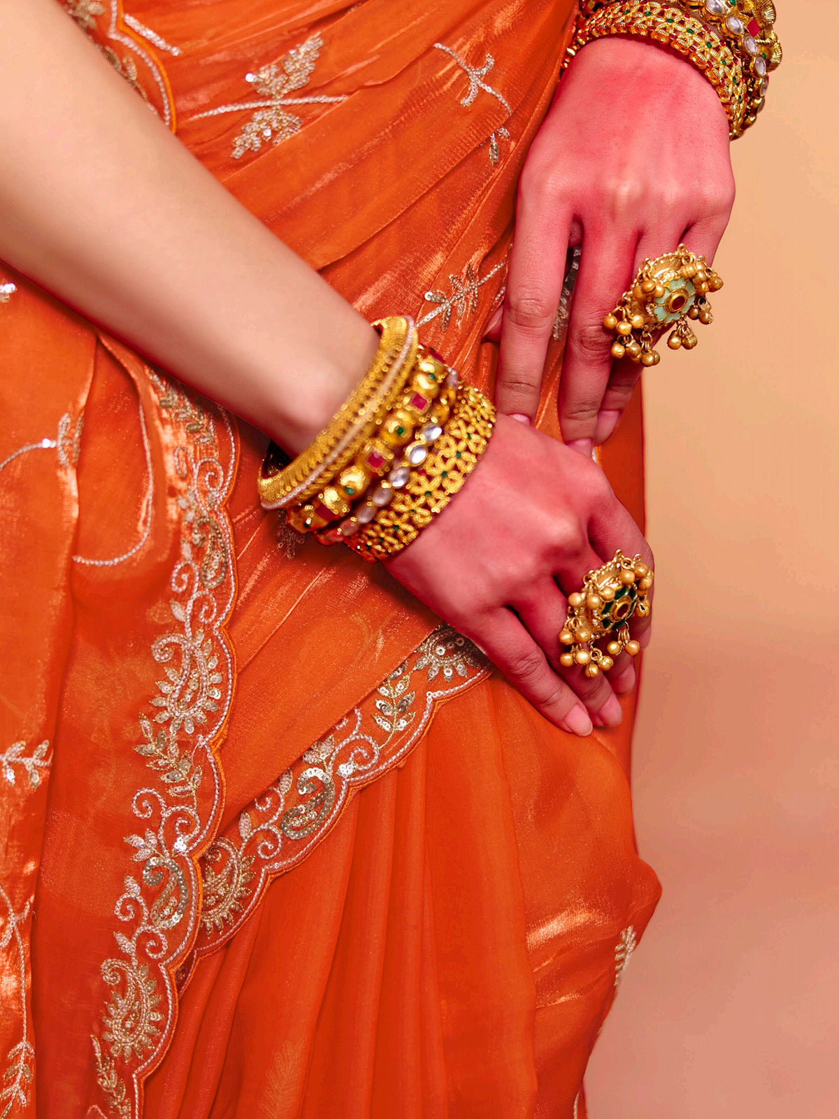 Orange Soft Tissue Silk Designer Saree