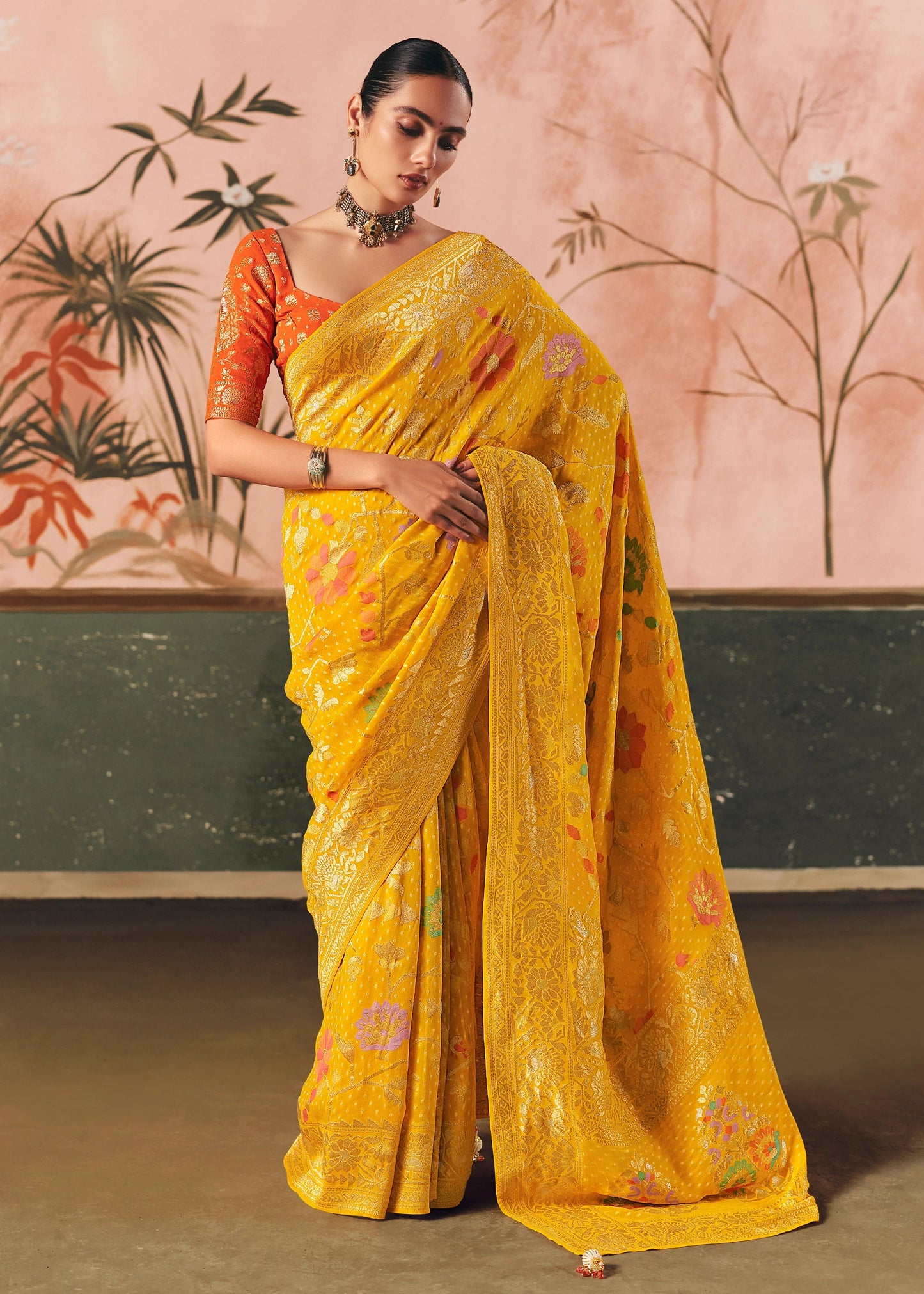 Charming Yellow Pure Khaddi Georgette Saree