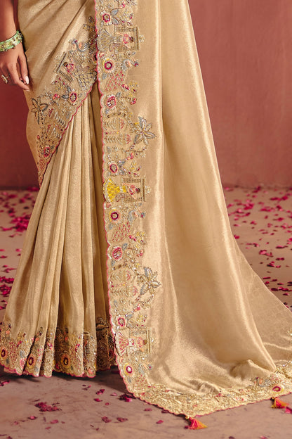 Champagne Gold Heavy Border Gloss Silk Saree