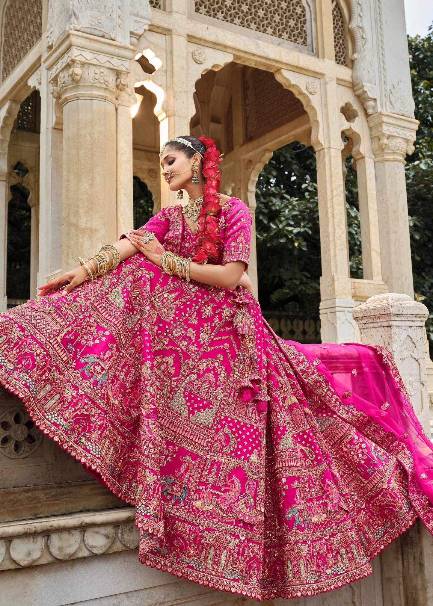 Pink Silk Bridal Lehenga with Resham And Sequins Work