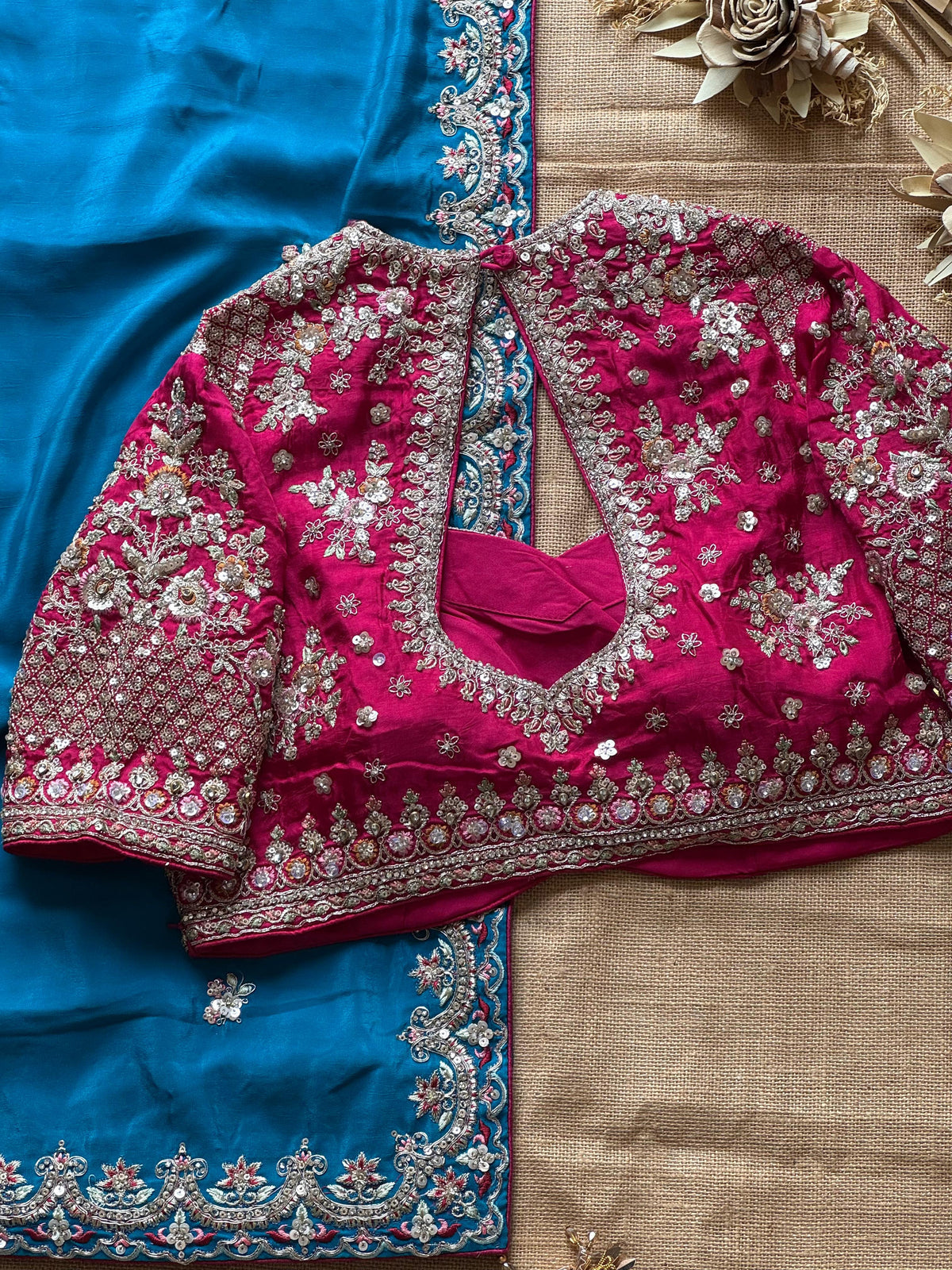 Aqua Blue Soft Silk Saree with Designer Readymade Blouse