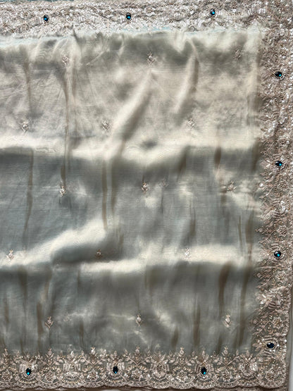 Ice Blue Soft Organza Silk Saree with Designer Blouse