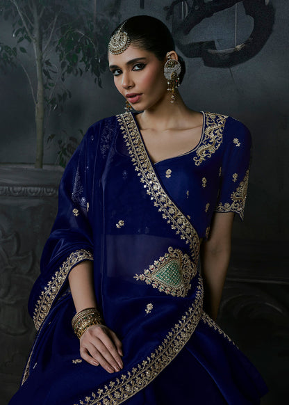 Royal Blue Tissue Silk Saree with designer blouse piece