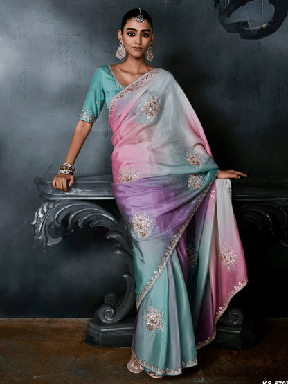 Multicolour Soft Tissue Silk Designer Saree