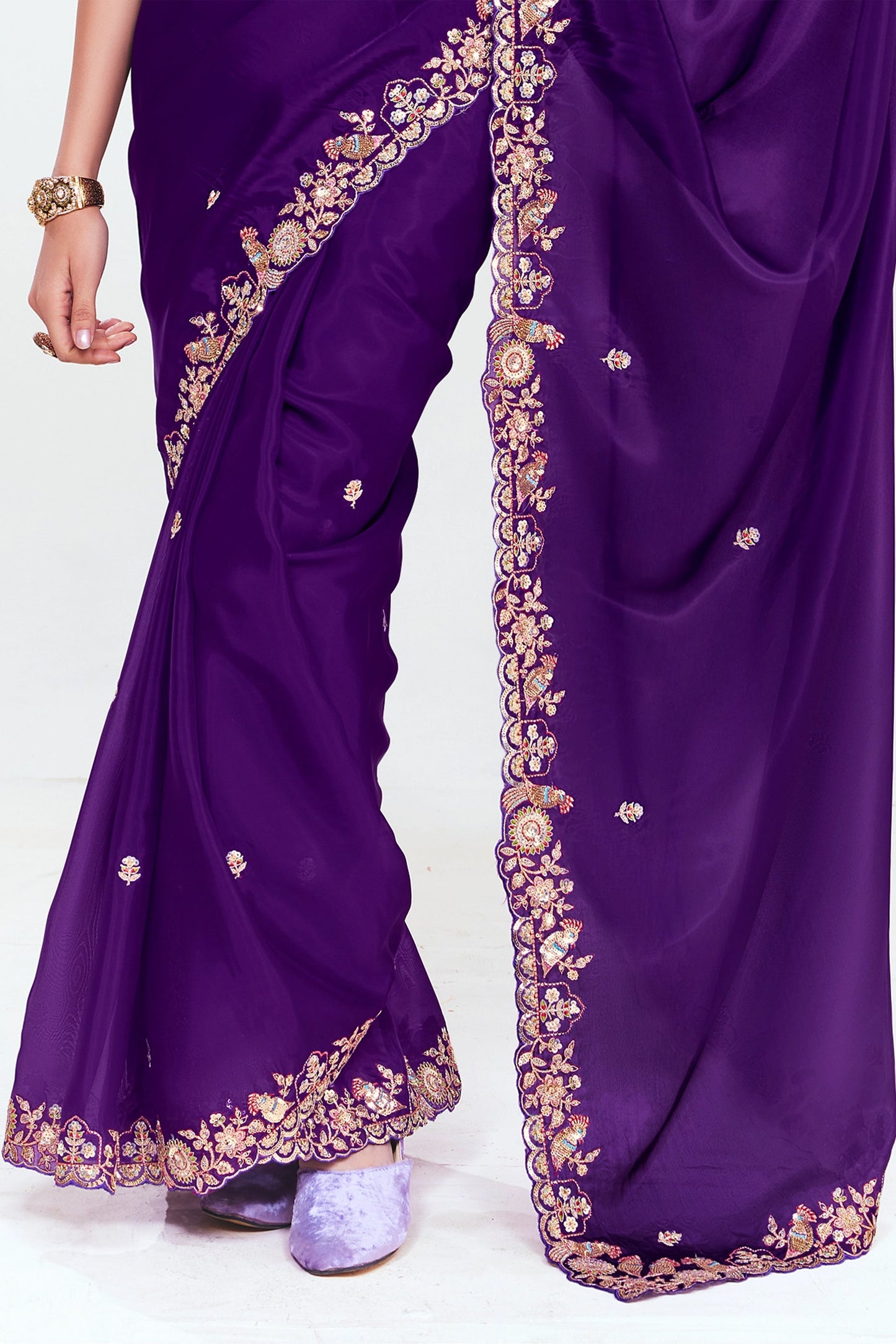 Purple Tissue Organza Silk Partywear Saree