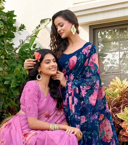 Subhash Brand Blue Floral Printed Saree