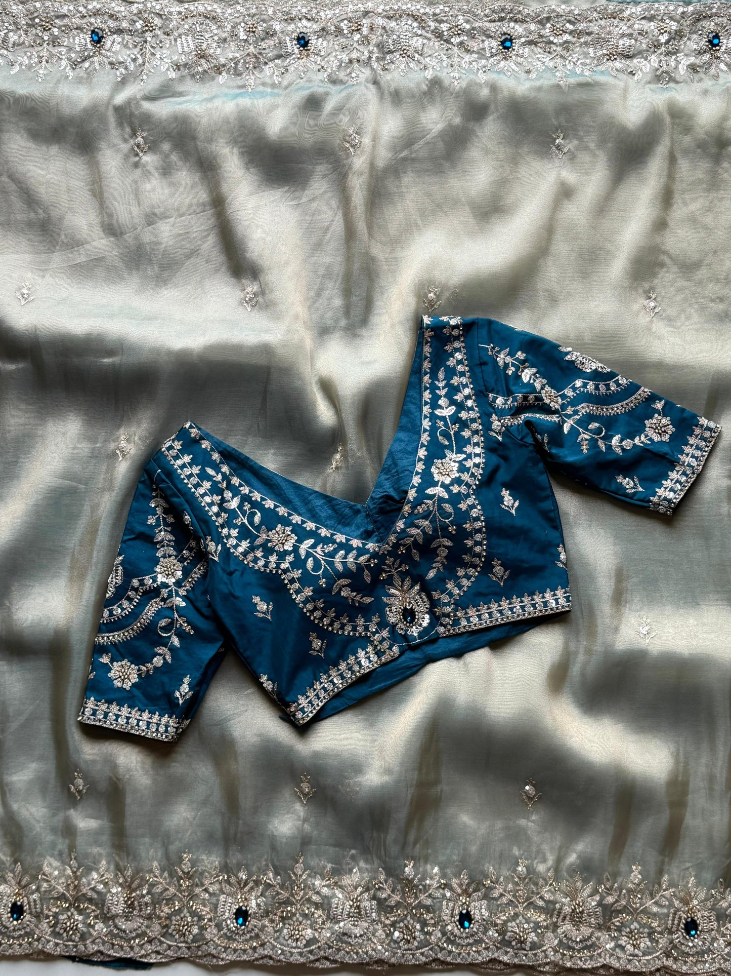 Ice Blue Soft Organza Silk Saree with Designer Blouse