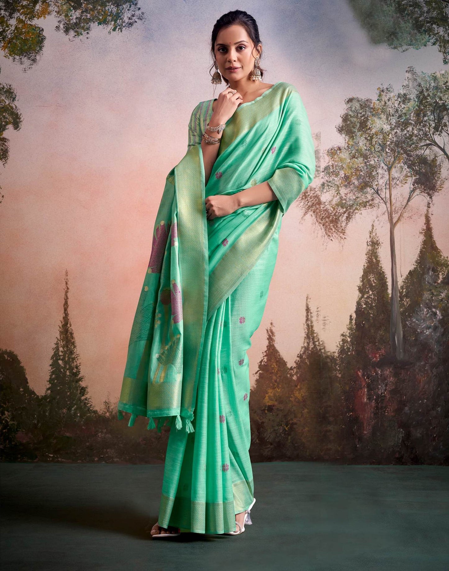 Pure Linen Silk Saree with Weaving Work in 5 colours