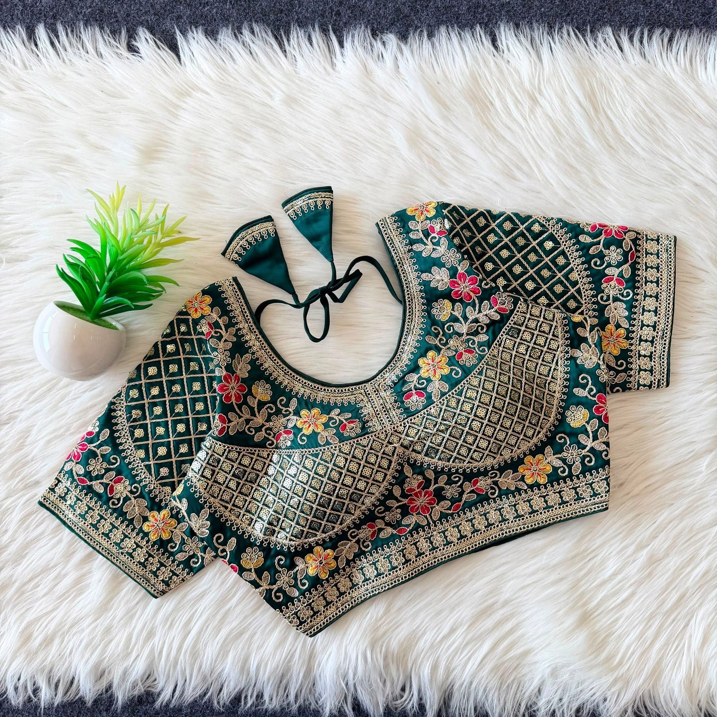 Designer Sequin Work Stitched Silk Padded Blouse