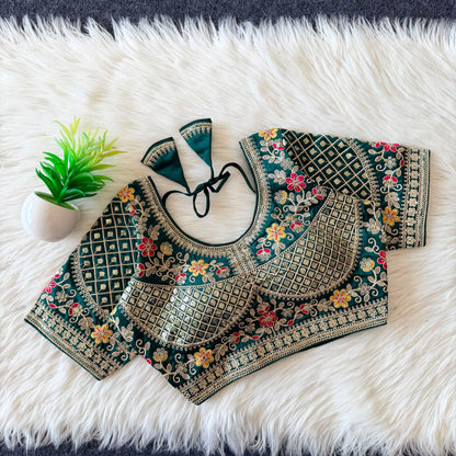Designer Sequin Work Stitched Silk Padded Blouse