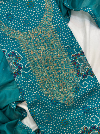 Zari Work with Chunri Print Unstitch Suit Set