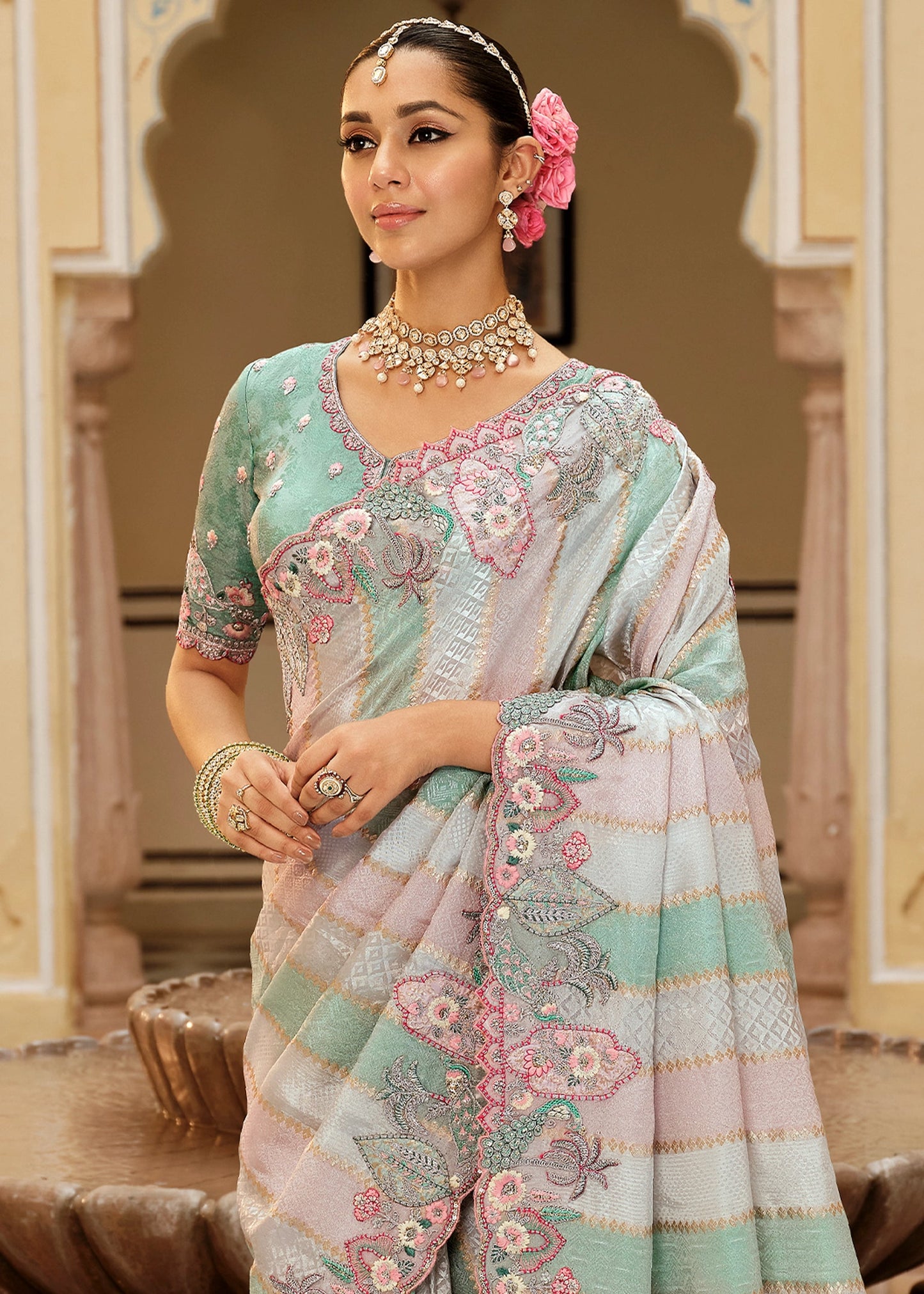 Multicolour Pure Viscose Silk Embroidered Saree