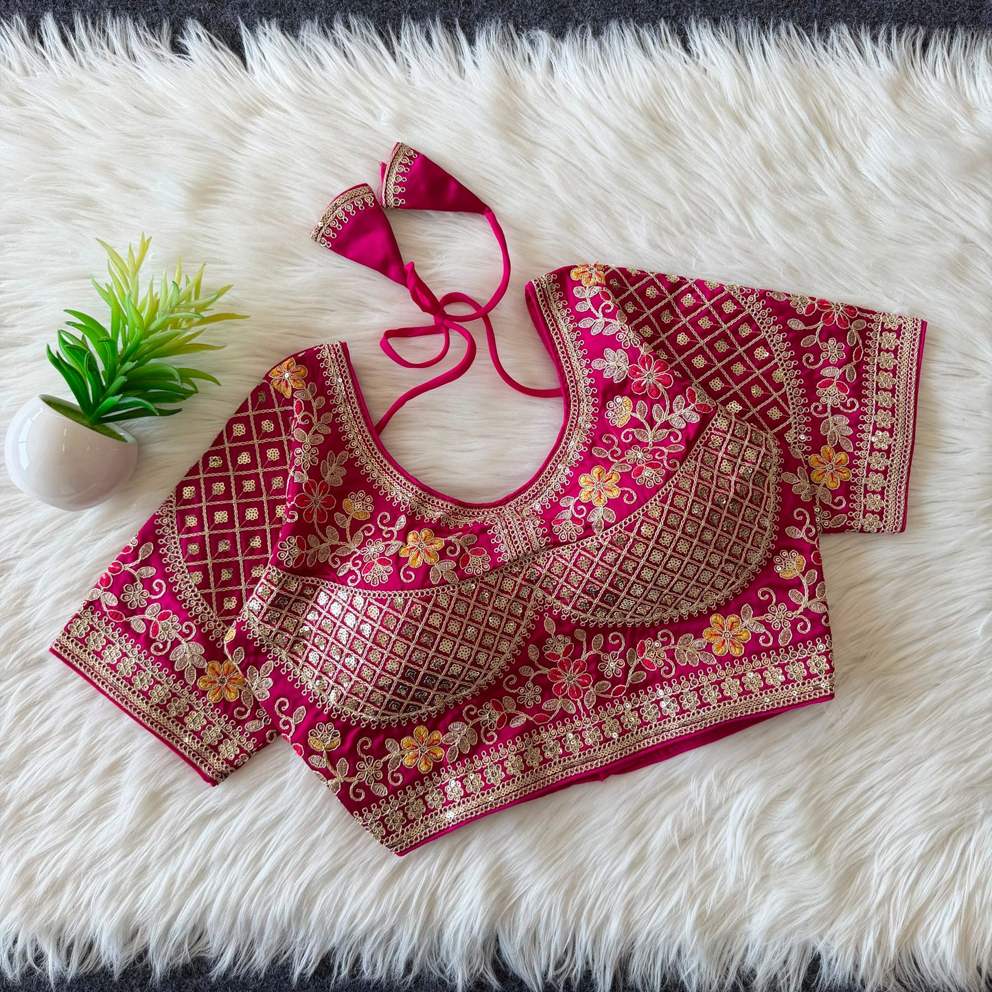 Designer Sequin Work Stitched Silk Padded Blouse