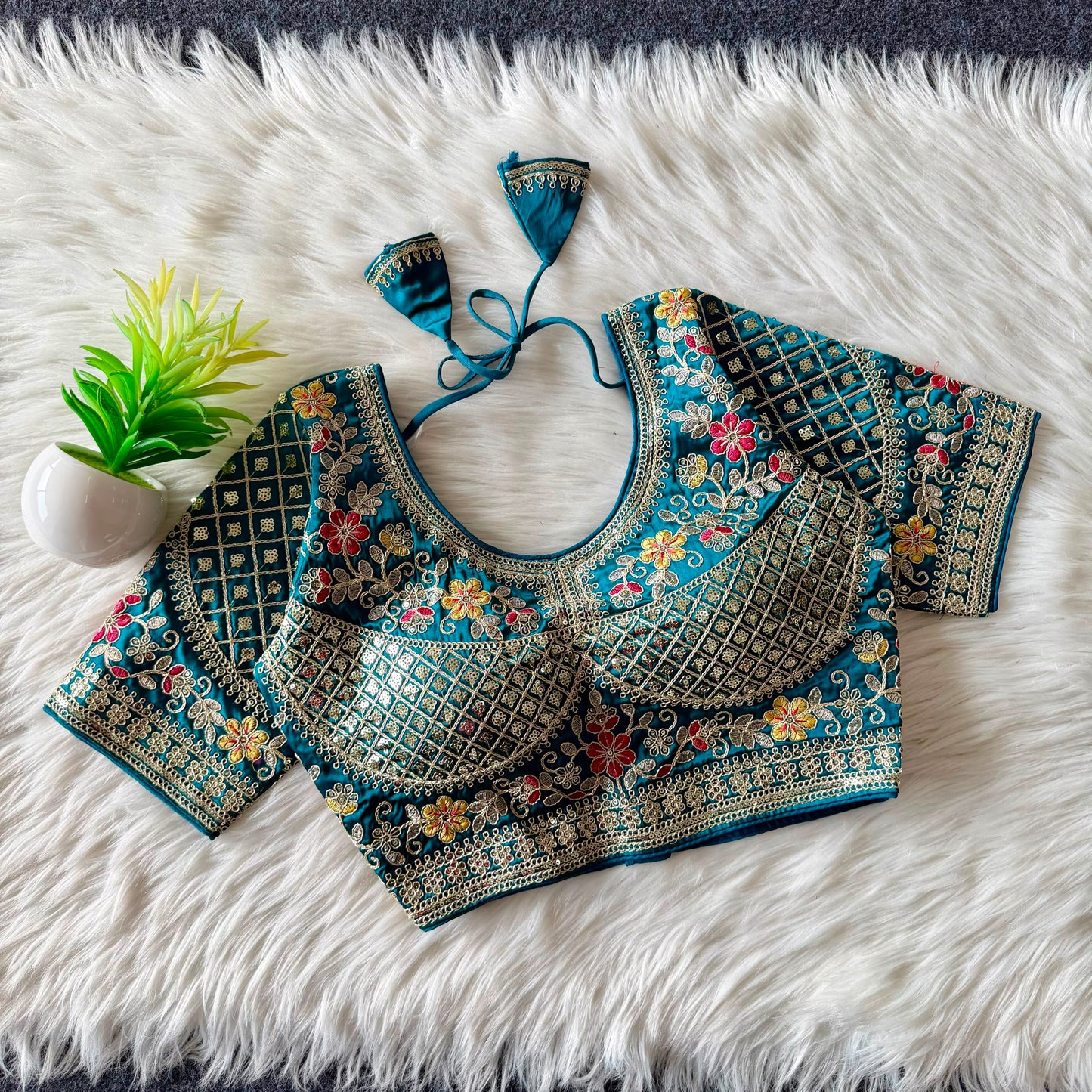 Designer Sequin Work Stitched Silk Padded Blouse