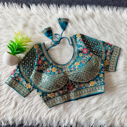 Designer Sequin Work Stitched Silk Padded Blouse