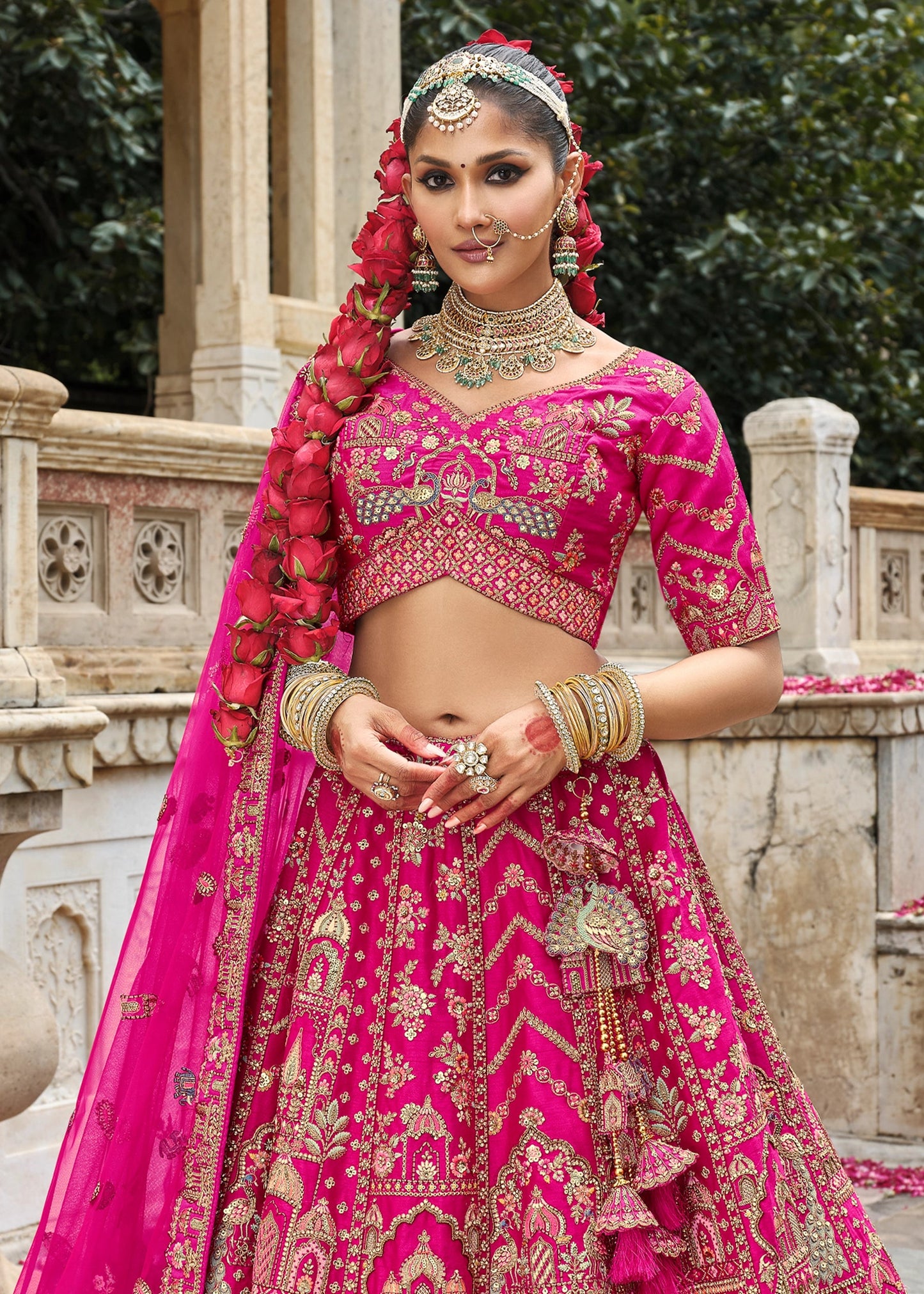 Pink Silk Bridal Lehenga with Resham And Sequins Work