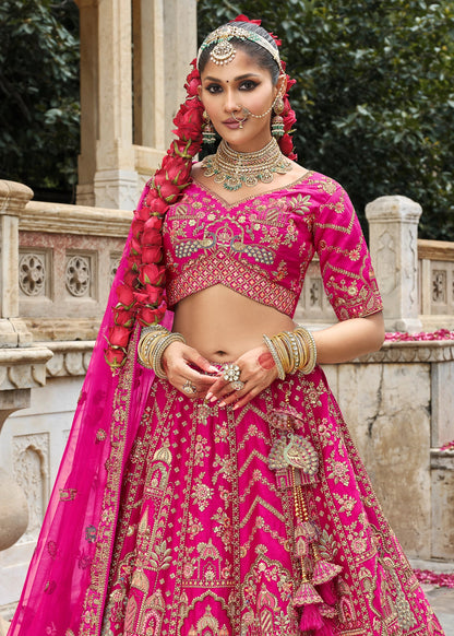 Pink Silk Bridal Lehenga with Resham And Sequins Work