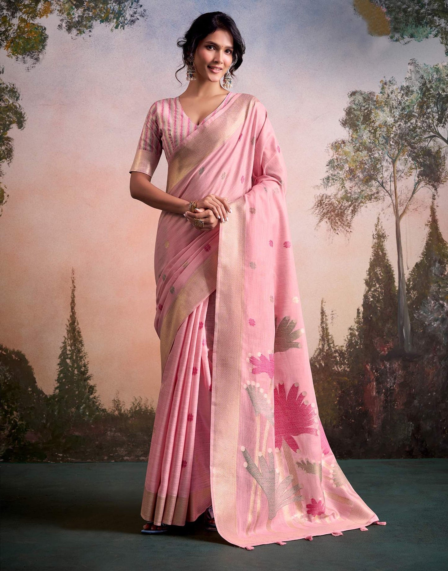 Pure Linen Silk Saree with Weaving Work in 5 colours