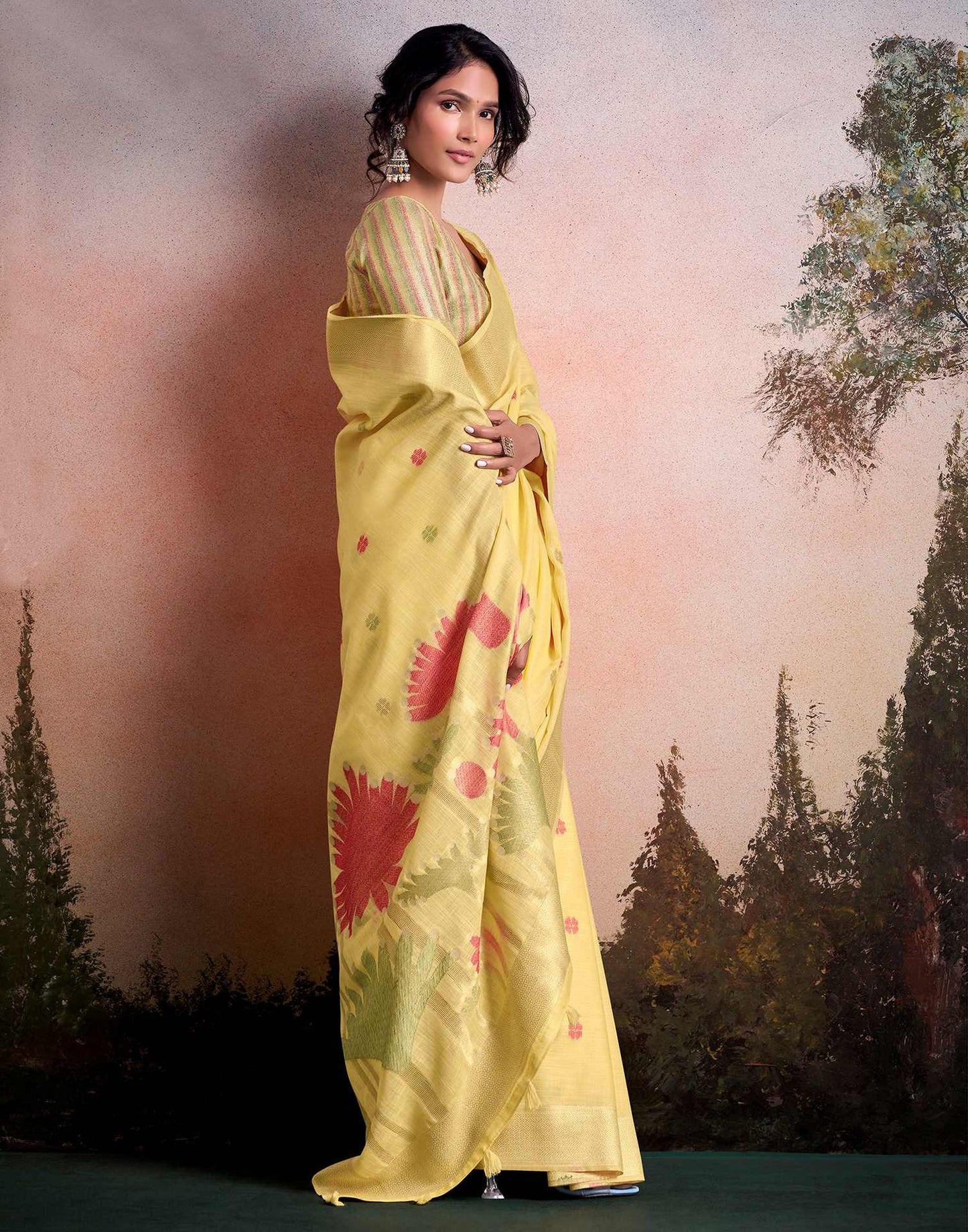 Pure Linen Silk Saree with Weaving Work in 5 colours