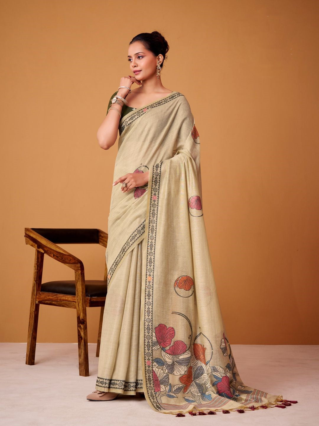 Jamdani Cotton Woven Work Saree with Contrast Blouse