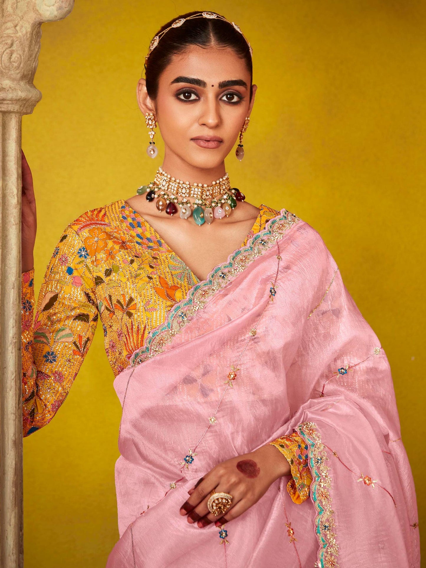 Baby Pink Soft Tissue Silk Designer Saree