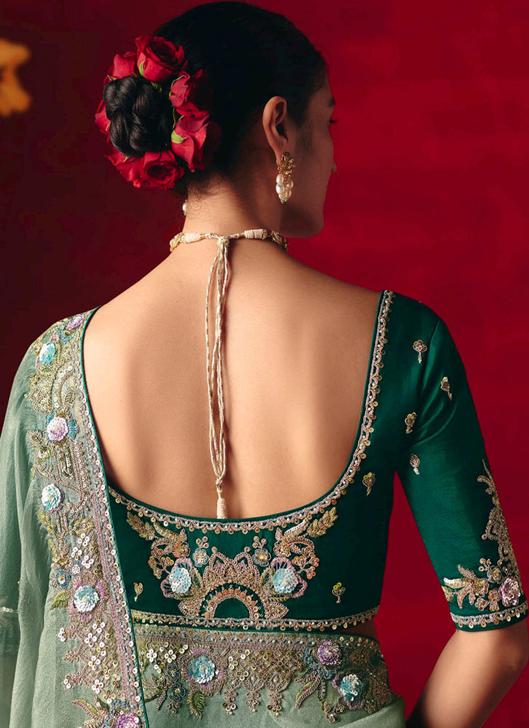 Mint Green Tissue Silk Designer Saree