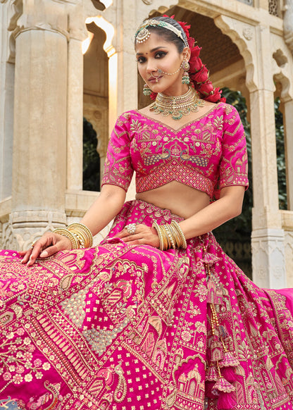 Pink Silk Bridal Lehenga with Resham And Sequins Work